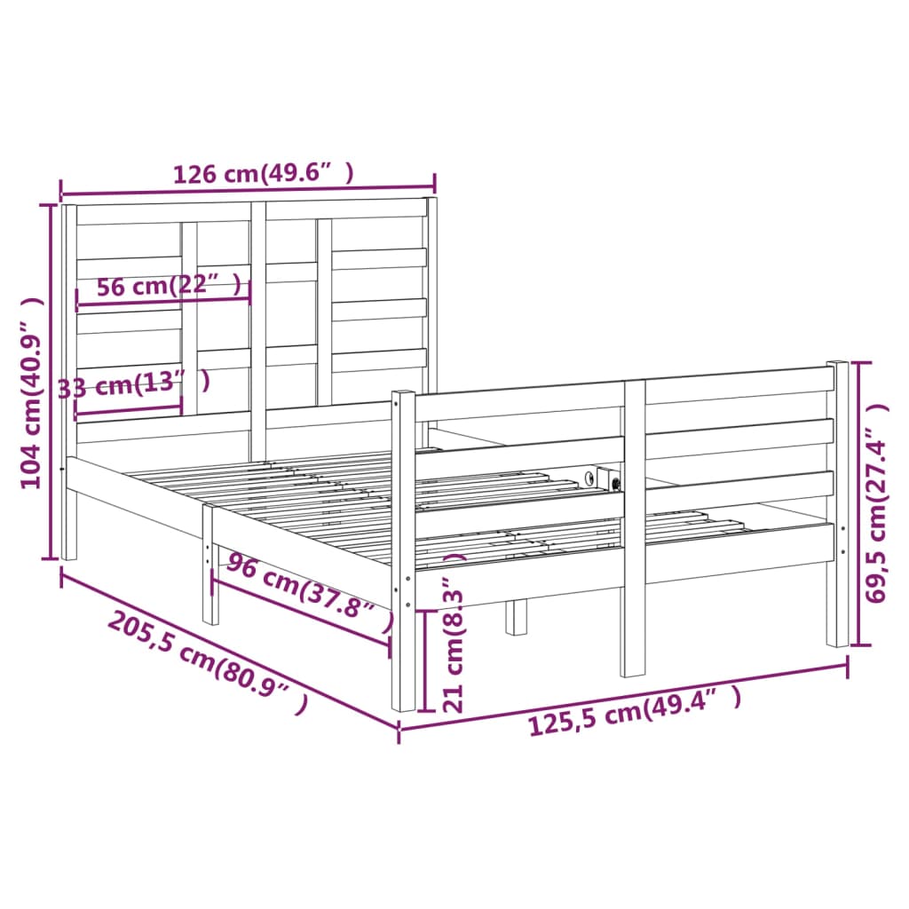 Cadre de lit sans matelas bois massif 120x200 cm - XIOS