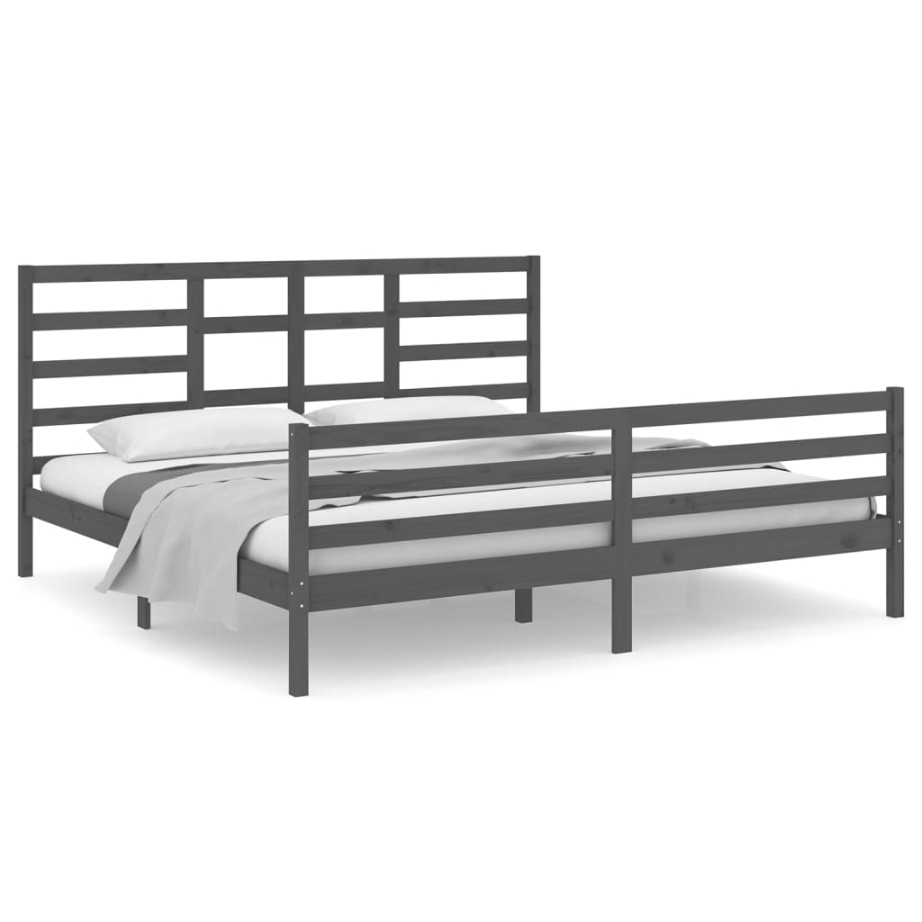 Cadre de lit sans matelas bois massif gris 200x200 cm - XIOS