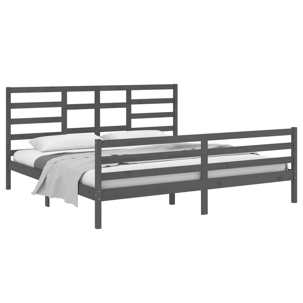 Cadre de lit sans matelas bois massif gris 200x200 cm - XIOS