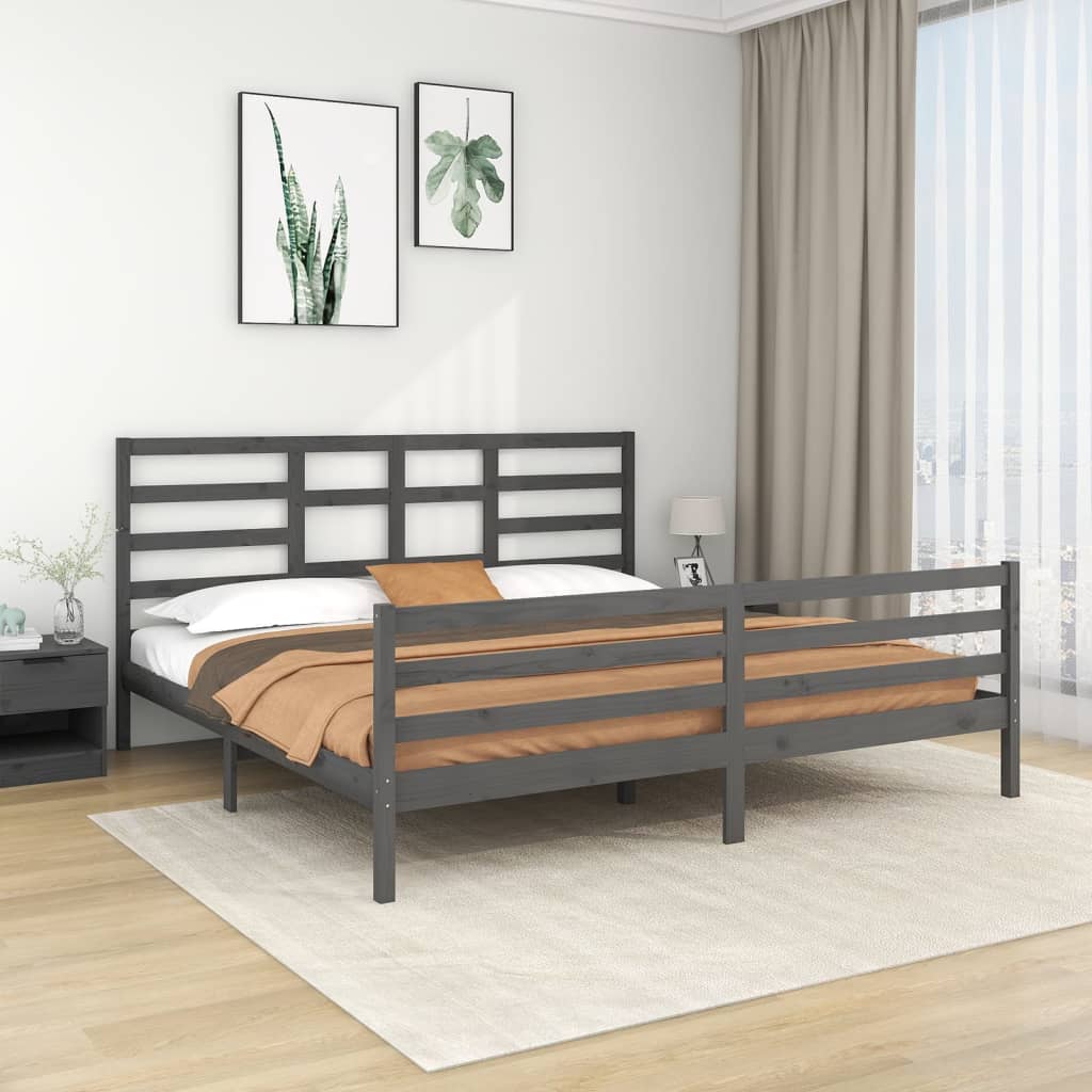 Cadre de lit sans matelas bois massif gris 200x200 cm - XIOS