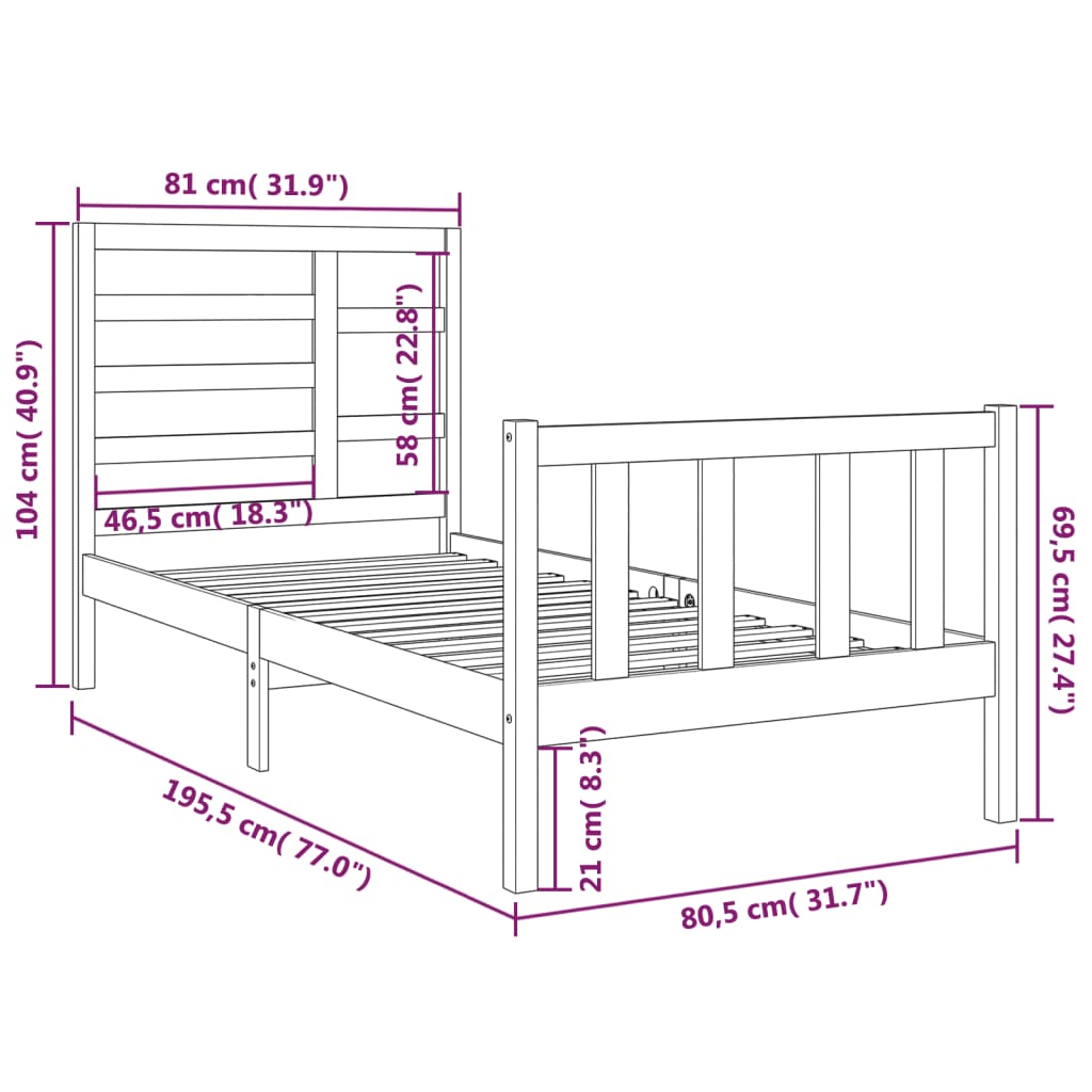 Cadre de lit sans matelas bois massif 75x190 cm - XIOS