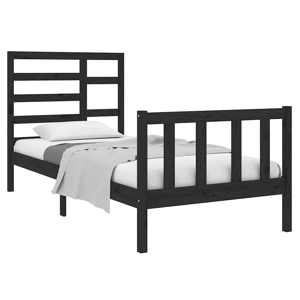 Cadre de lit sans matelas noir bois massif 75x190 cm - XIOS