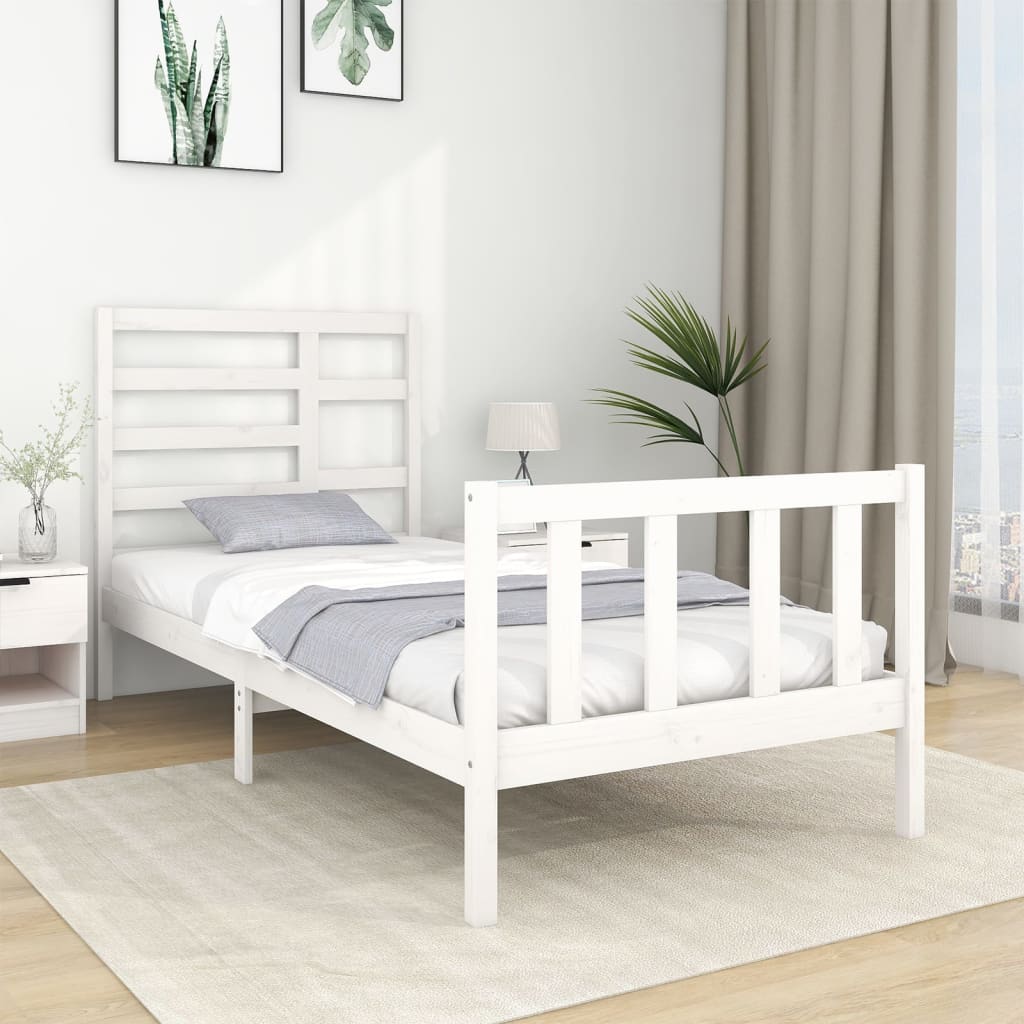Cadre de lit sans matelas blanc bois massif 90x190 cm - XIOS