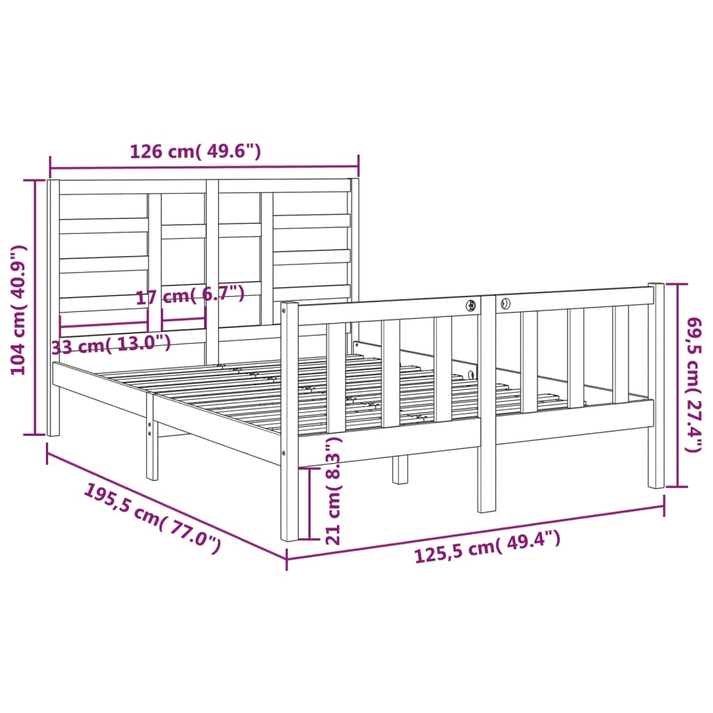 Cadre de lit sans matelas bois massif 120x190 cm - XIOS