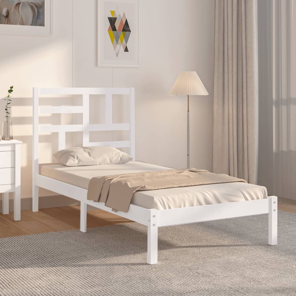 Cadre de lit sans matelas blanc bois massif 90x190 cm - XIOS