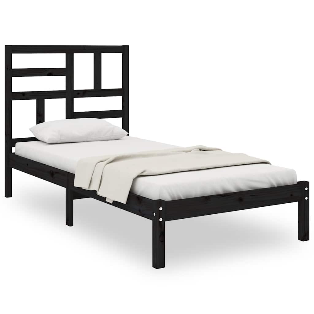 Cadre de lit sans matelas noir bois massif 100x200 cm - XIOS