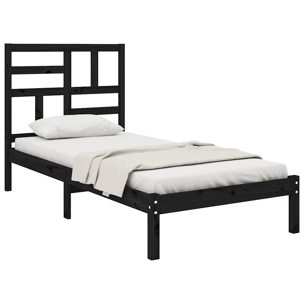 Cadre de lit sans matelas noir bois massif 100x200 cm - XIOS
