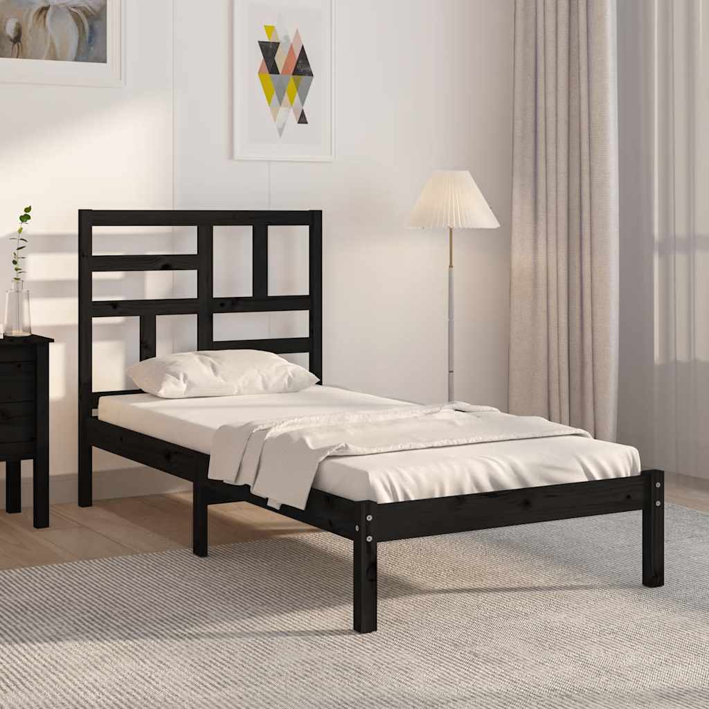 Cadre de lit sans matelas noir bois massif 100x200 cm - XIOS