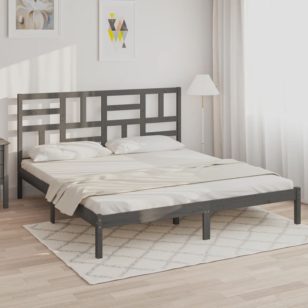 Cadre de lit sans matelas bois massif gris 200x200 cm - XIOS