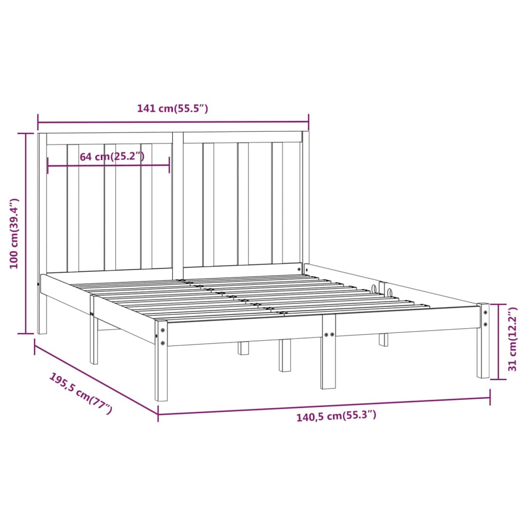 Cadre de lit sans matelas 135x190 cm bois de pin massif - XIOS