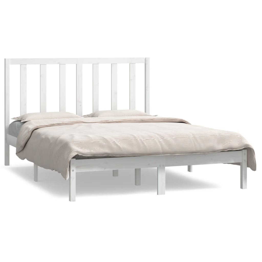 Cadre de lit sans matelas blanc 140x190 cm bois de pin massif - XIOS