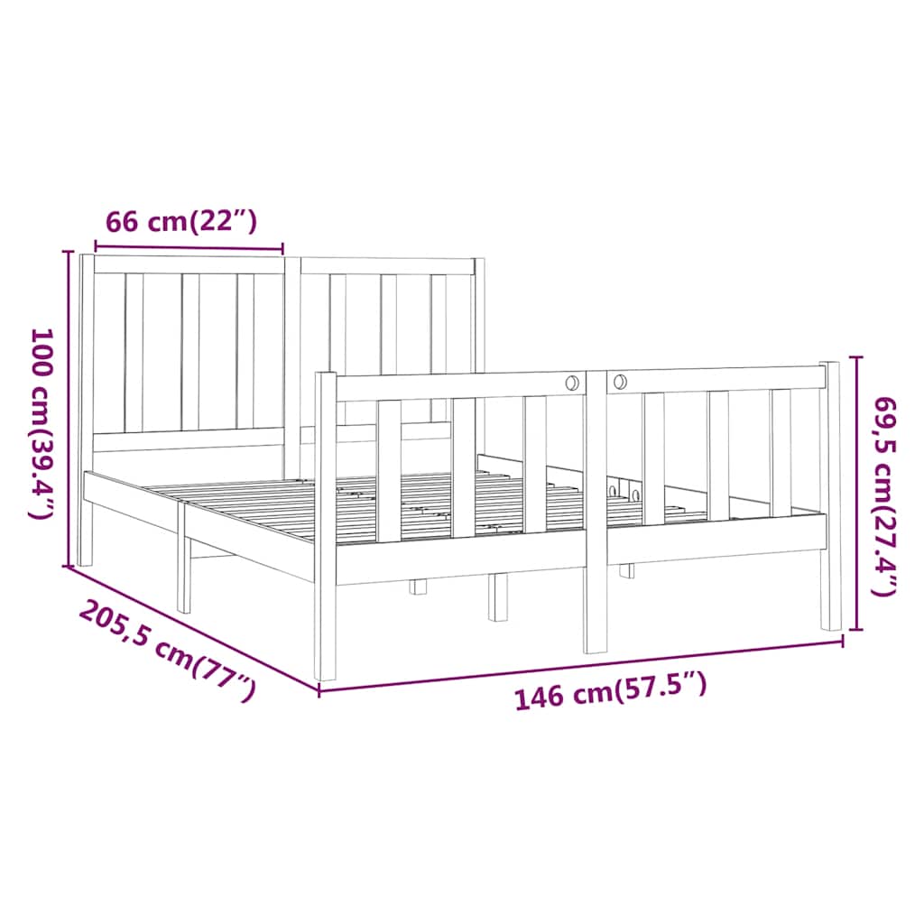 Cadre de lit sans matelas 140x190 cm bois de pin massif - XIOS
