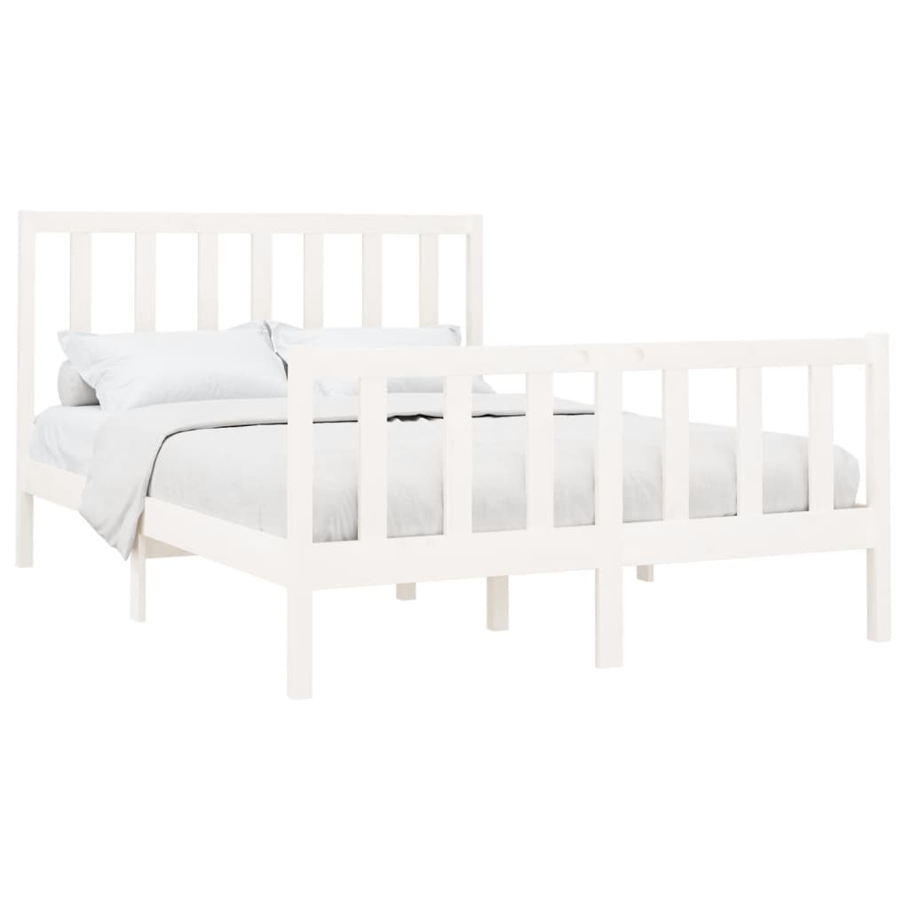 Cadre de lit sans matelas blanc 140x190 cm bois de pin massif - XIOS