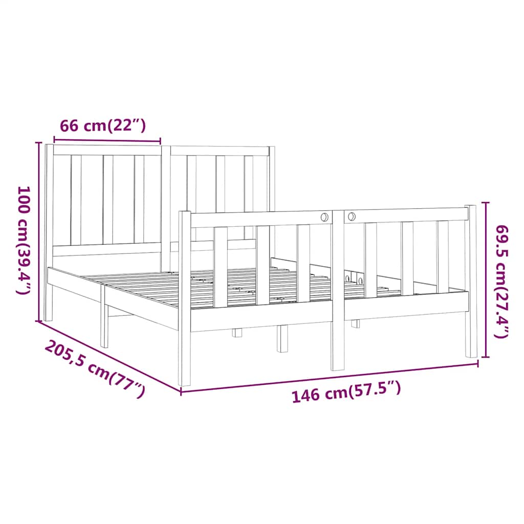 Cadre de lit sans matelas 140x200 cm bois massif de pin - XIOS