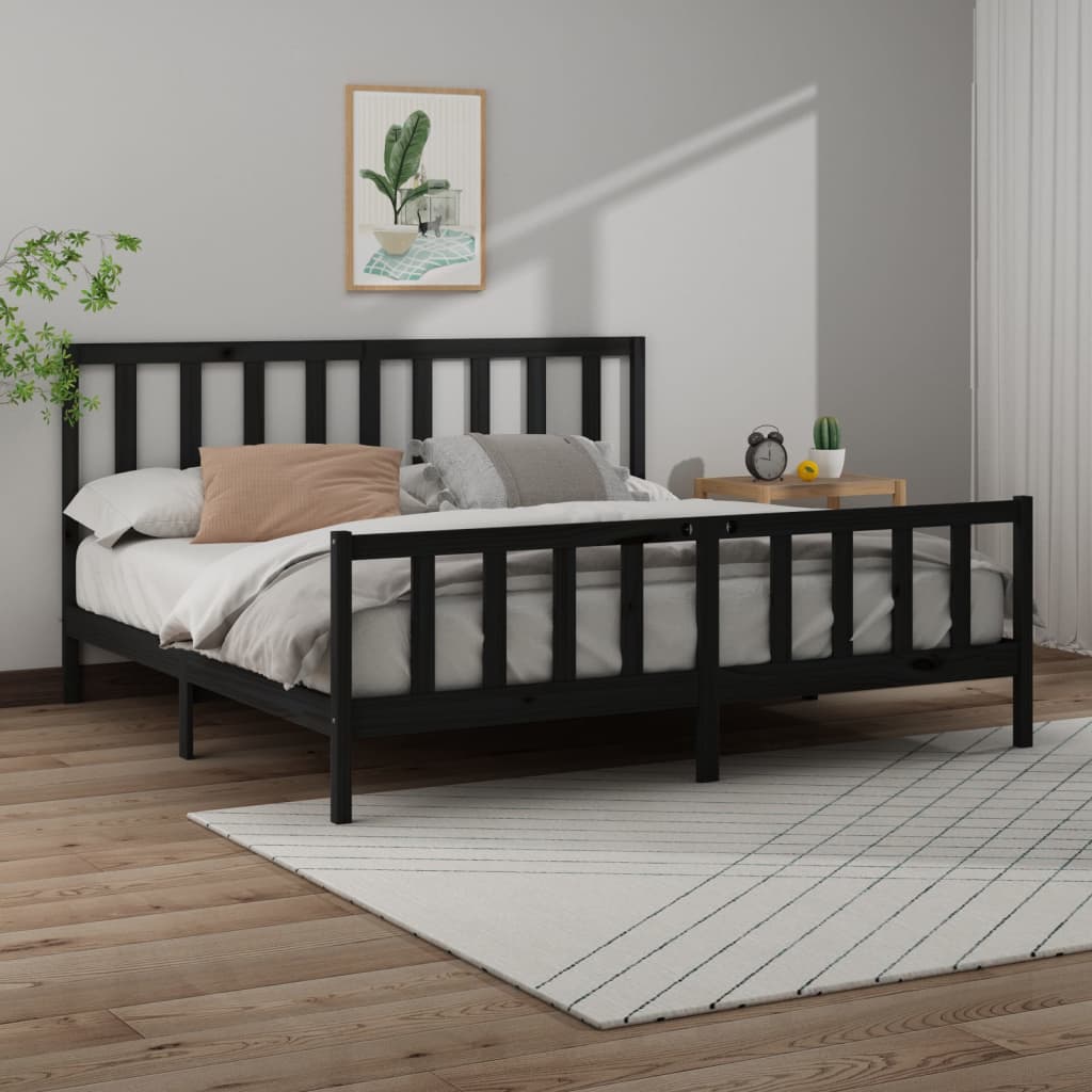 Cadre de lit sans matelas noir 200x200 cm bois massif de pin - XIOS