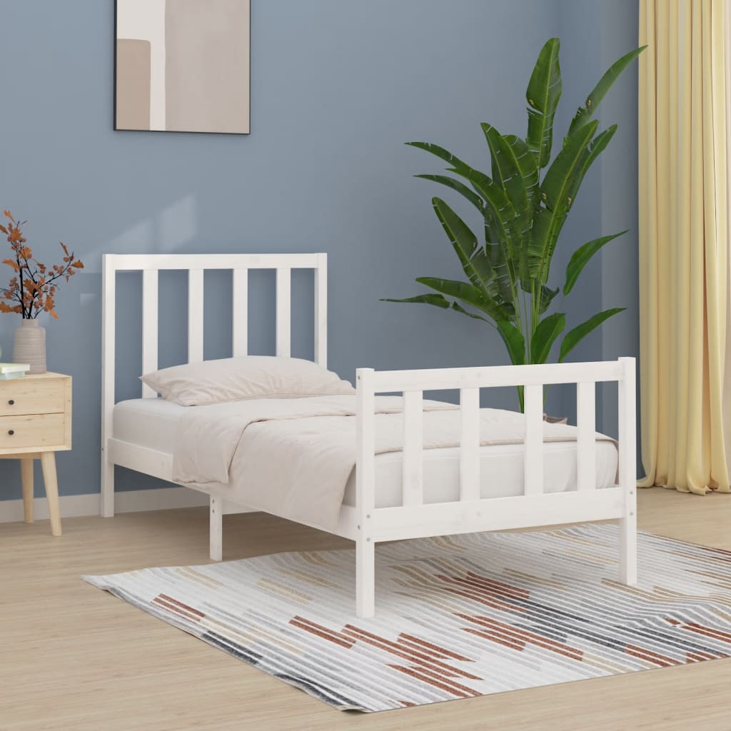 Cadre de lit sans matelas blanc 100x200 cm bois massif - XIOS