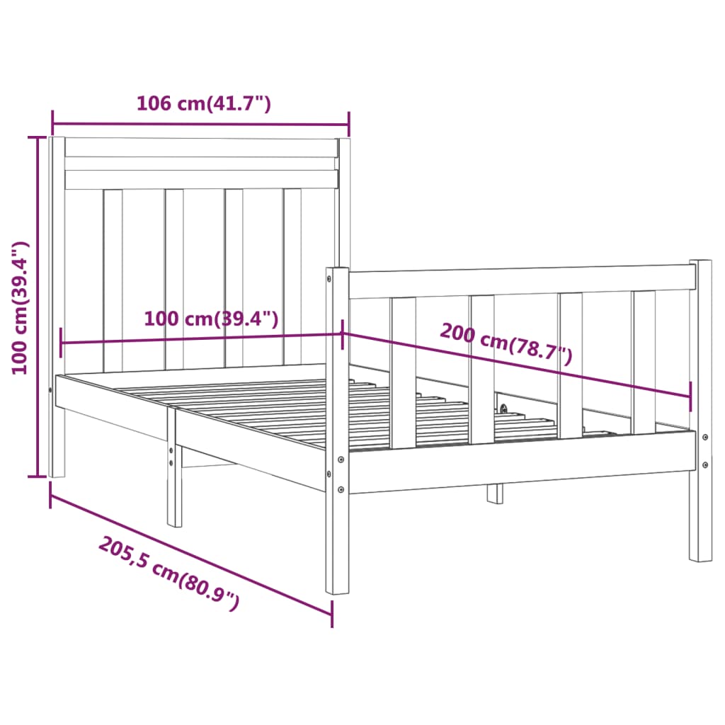Cadre de lit sans matelas blanc bois de pin massif 100x200 cm - XIOS