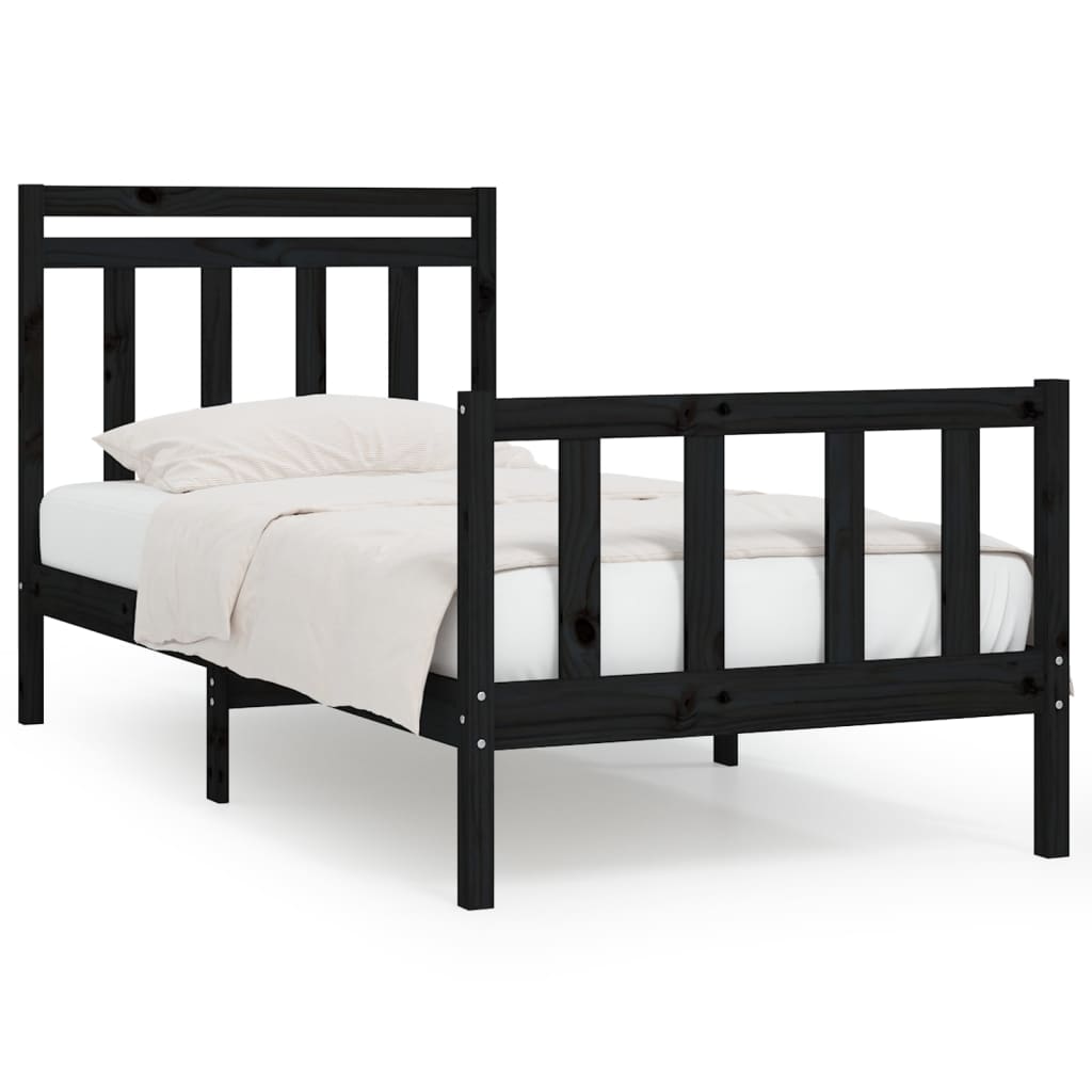 Cadre de lit sans matelas noir bois massif de pin 100x200 cm - XIOS