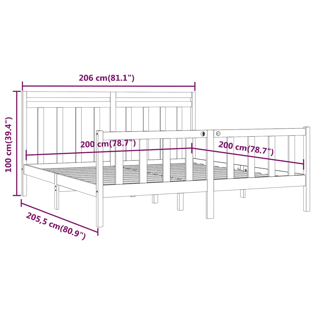Cadre de lit sans matelas bois massif de pin 200x200 cm - XIOS
