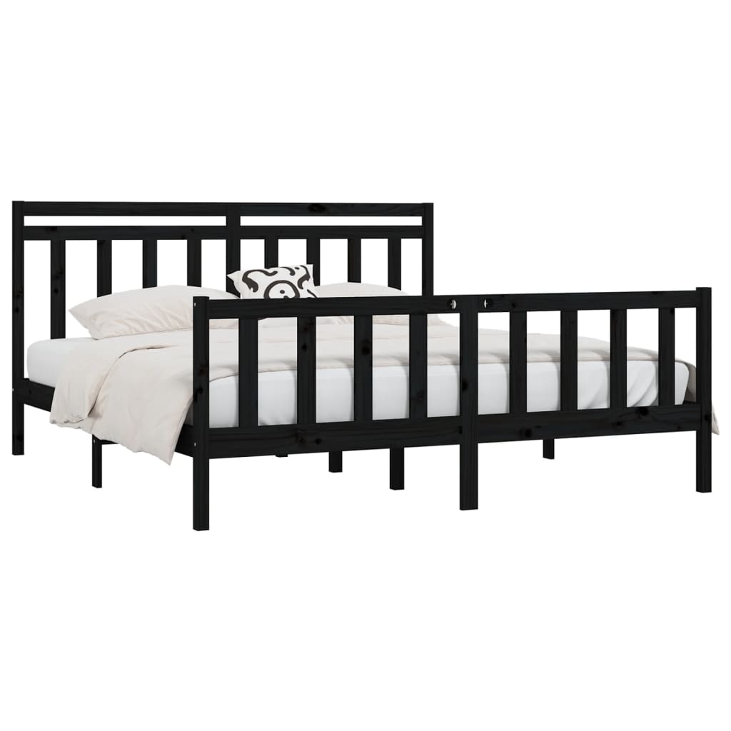 Cadre de lit sans matelas noir bois massif de pin 200x200 cm - XIOS