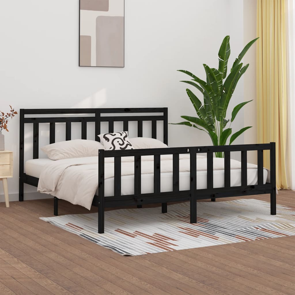 Cadre de lit sans matelas noir bois massif de pin 200x200 cm - XIOS