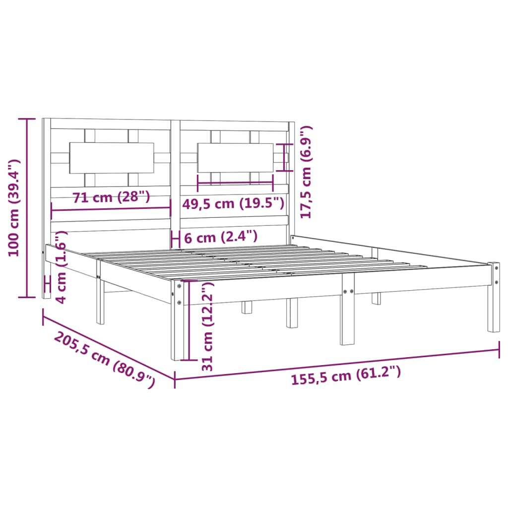 Cadre de lit sans matelas 150x200 cm bois de pin massif - XIOS