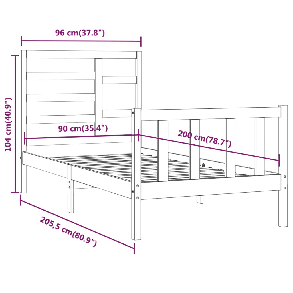 Cadre de lit sans matelas 90x200 cm bois de pin massif - XIOS