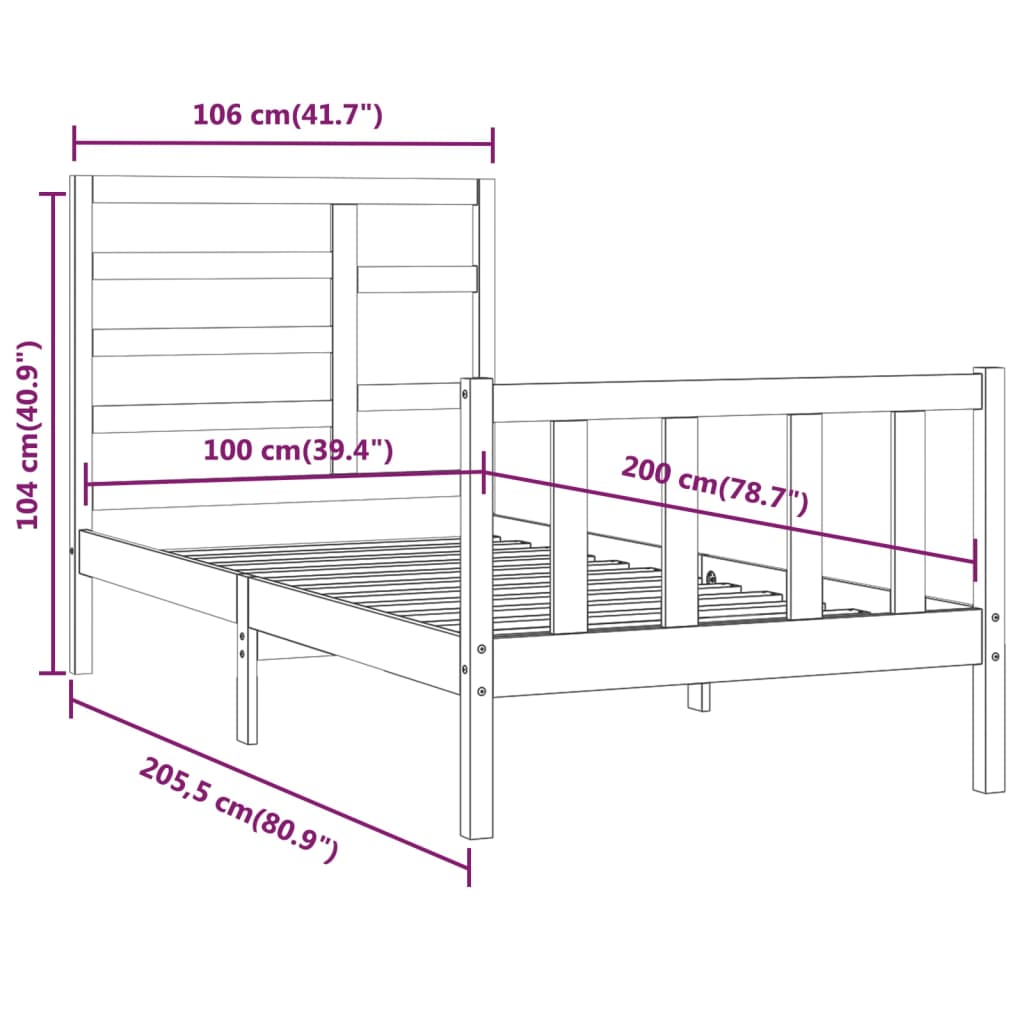 Cadre de lit sans matelas blanc 100x200 cm bois de pin massif - XIOS