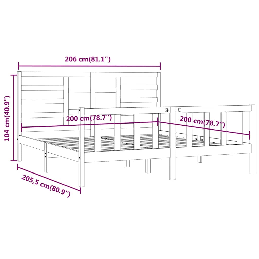 Cadre de lit sans matelas 200x200 cm bois massif de pin - XIOS