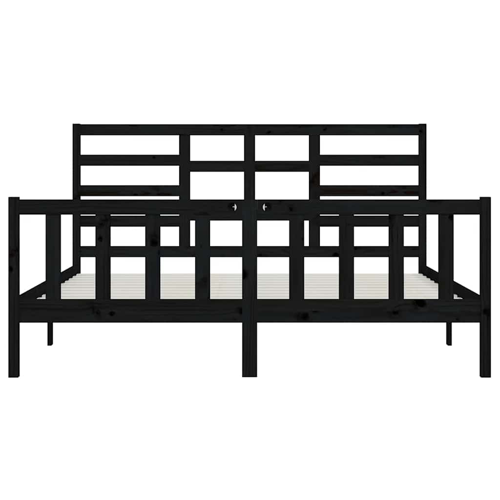 Cadre de lit sans matelas noir 200x200 cm bois massif de pin - XIOS