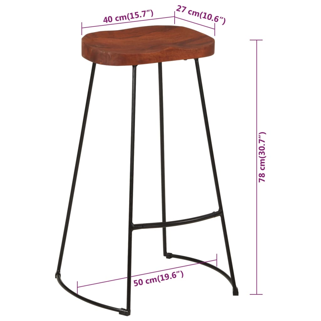 Tabourets de bar Gavin lot de 2 50x40x78cm bois massif manguier - XIOS