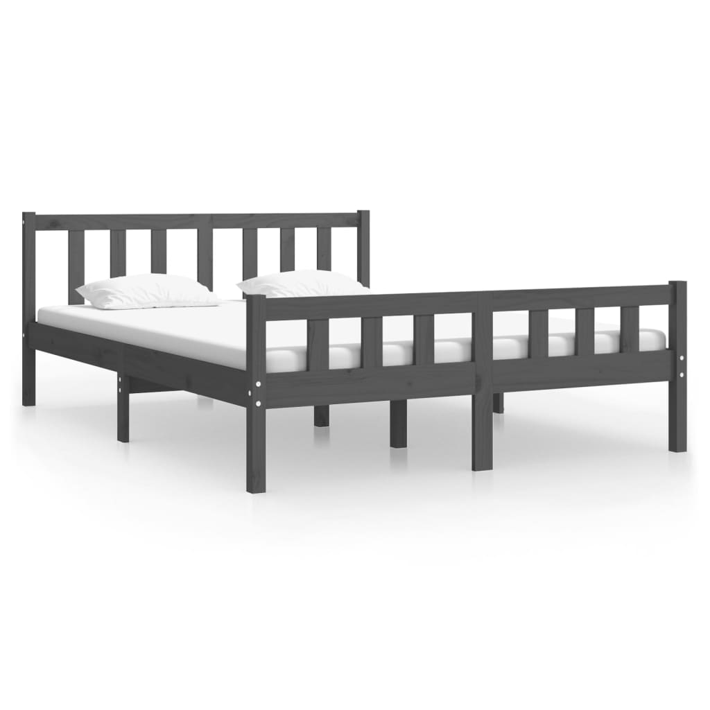 Cadre de lit sans matelas gris bois massif 140x190 cm - XIOS