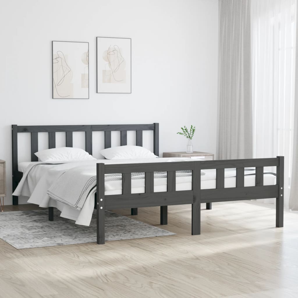 Cadre de lit sans matelas gris bois massif 140x190 cm - XIOS