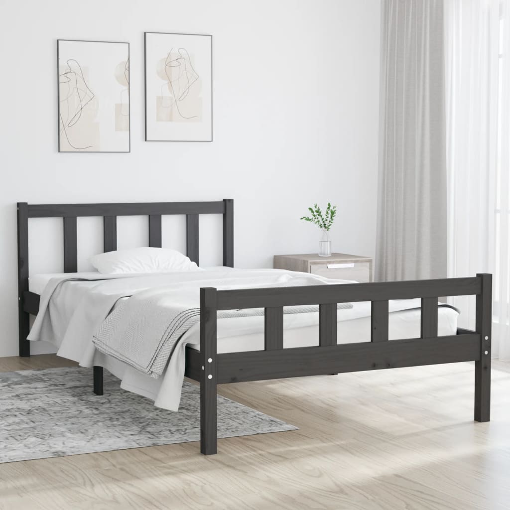 Cadre de lit sans matelas gris bois massif 100x200 cm - XIOS
