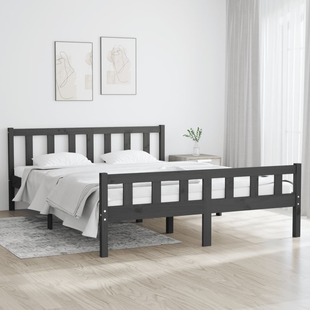 Cadre de lit sans matelas gris bois massif 120x200 cm - XIOS