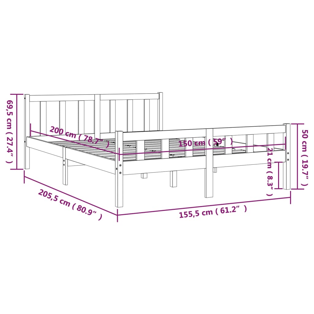 Cadre de lit sans matelas blanc bois de pin massif - XIOS