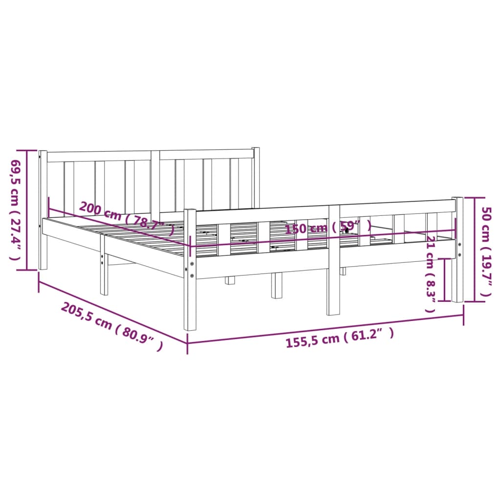 Cadre de lit sans matelas marron miel bois massif - XIOS