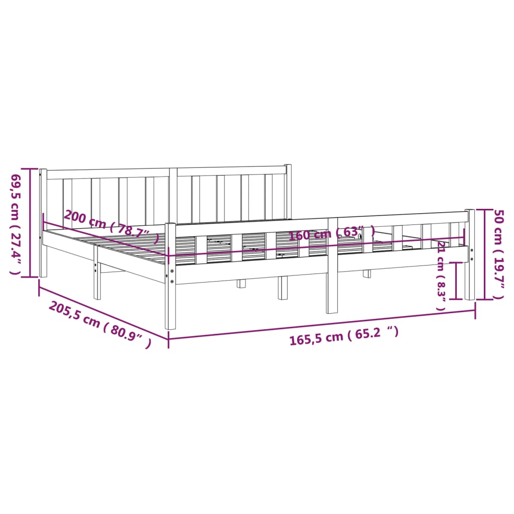 Cadre de lit sans matelas bois massif 160x200 cm - XIOS
