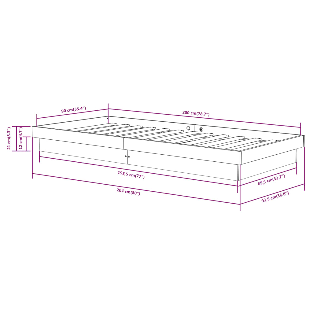 Cadre de lit Bois massif 90x200 cm - XIOS