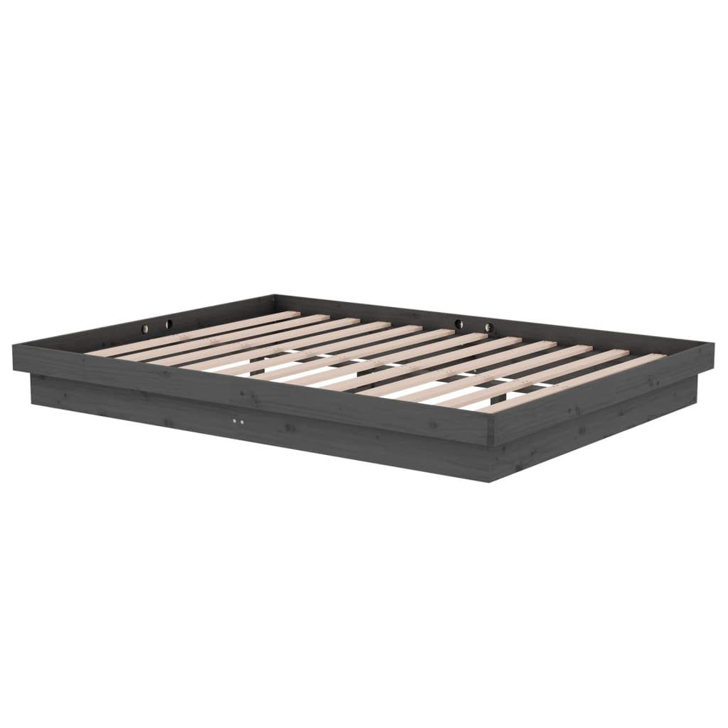 Cadre de lit sans matelas gris bois massif 140x190 cm - XIOS