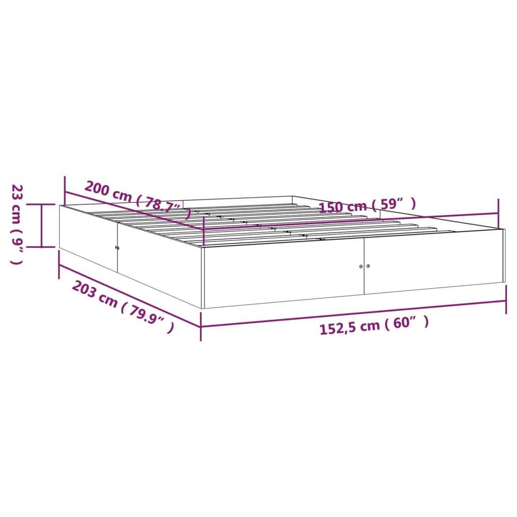 Cadre de lit sans matelas bois massif 150x200 cm - XIOS
