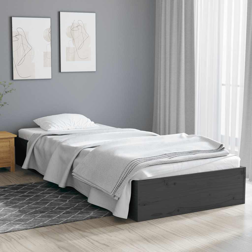 Cadre de lit sans matelas gris bois massif 75x190 cm - XIOS