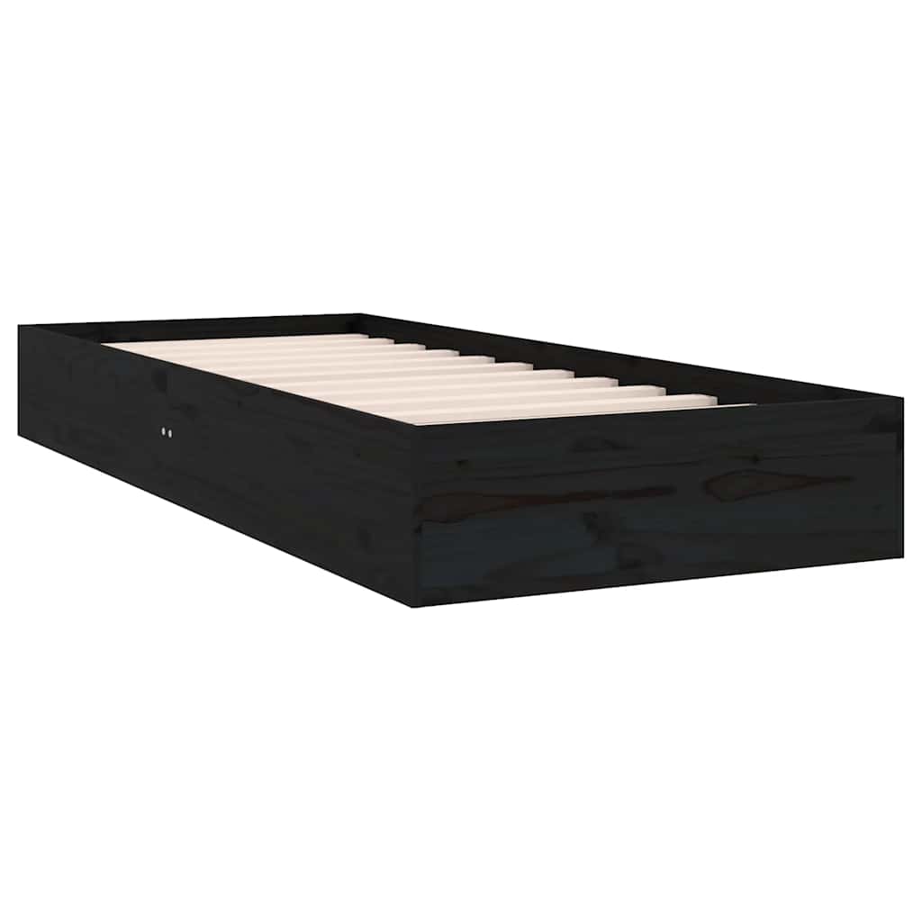 Cadre de lit sans matelas noir bois massif 75x190 cm - XIOS