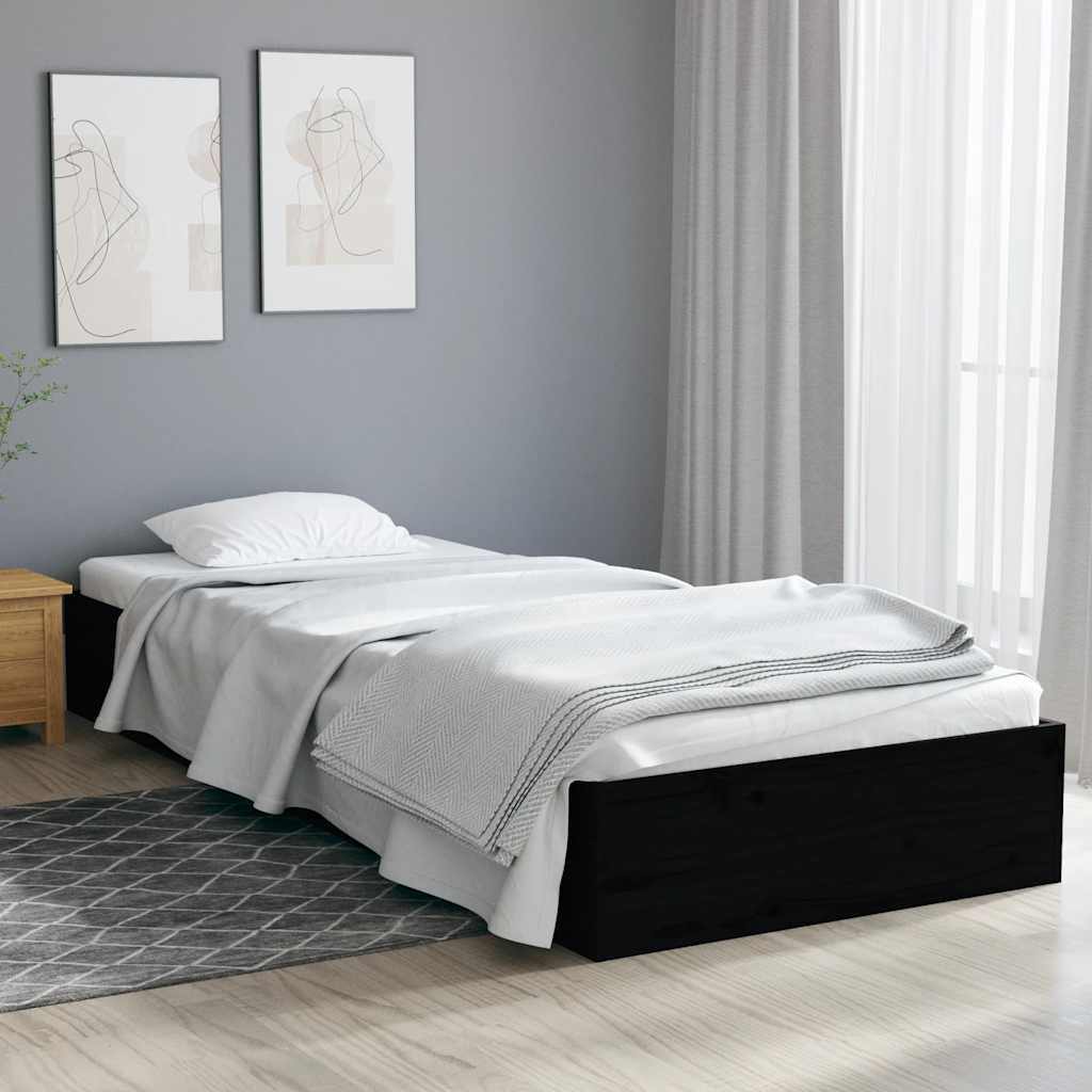 Cadre de lit sans matelas noir bois massif 75x190 cm - XIOS