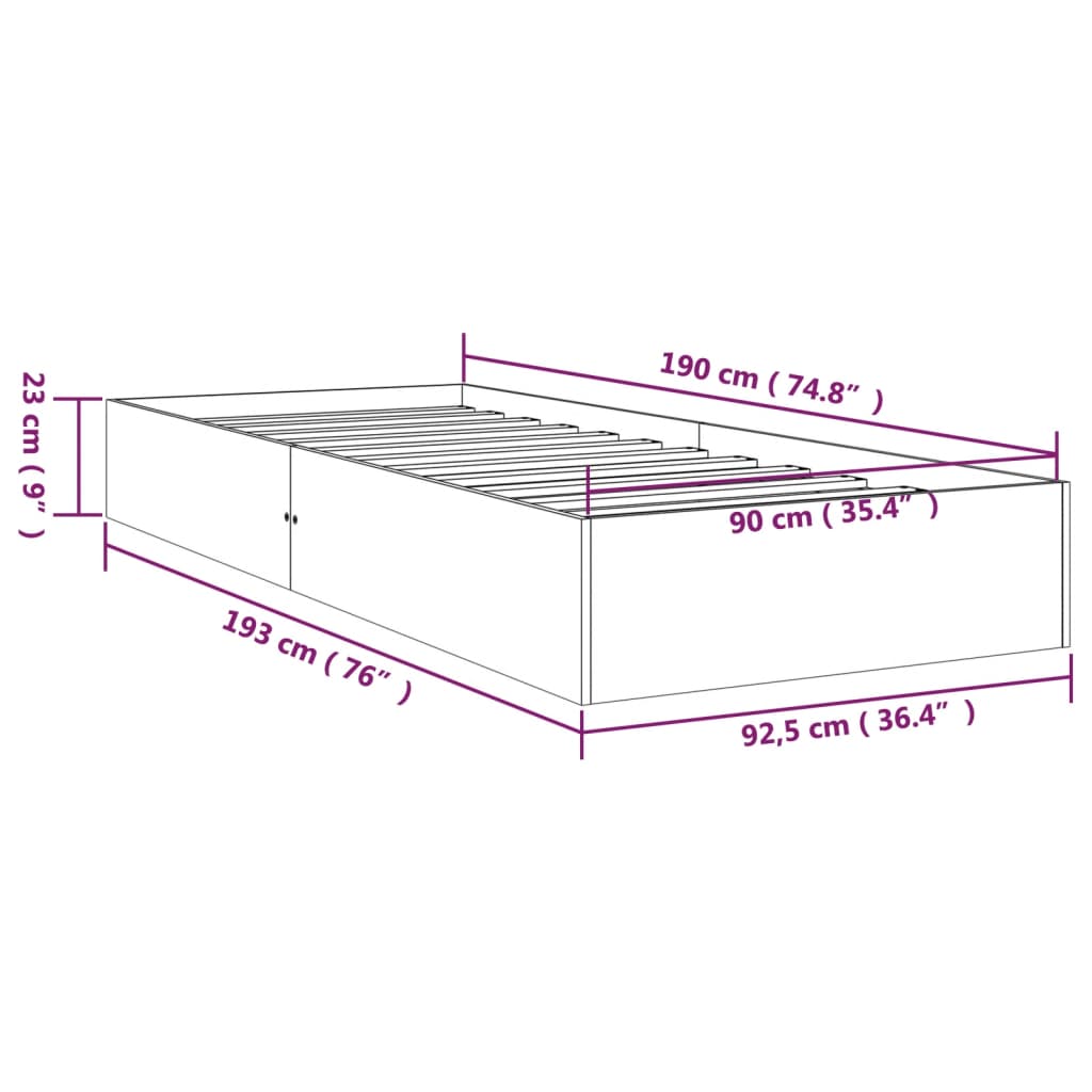 Cadre de lit sans matelas bois massif 90x190 cm - XIOS