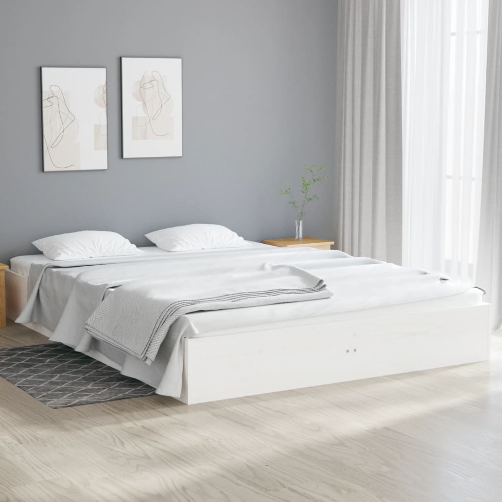 Cadre de lit sans matelas blanc bois massif 135x190 cm - XIOS