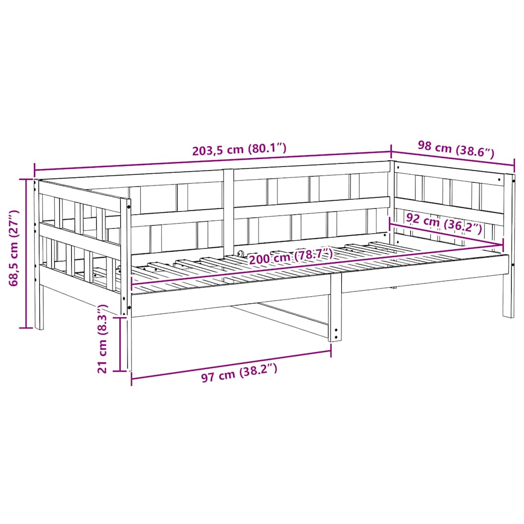 Lit de jour sans matelas blanc bois de pin massif 90x200 cm - XIOS
