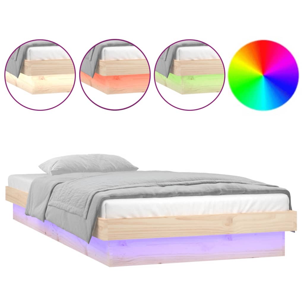 Cadre de lit à LED sans matelas 90x200 cm bois massif - XIOS
