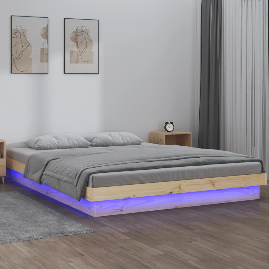 Cadre de lit à LED sans matelas 120x200 cm bois massif - XIOS