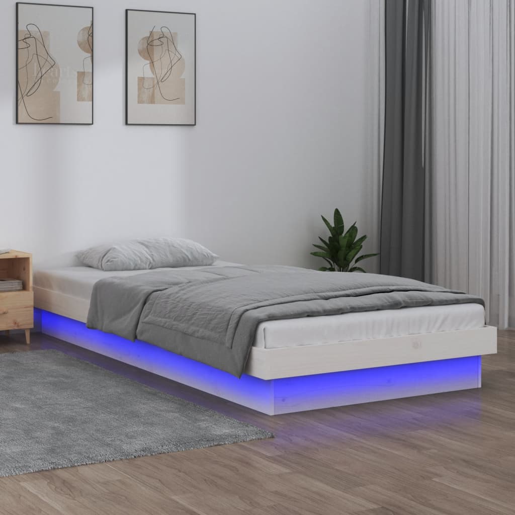 Cadre de lit à LED sans matelas blanc bois massif - XIOS